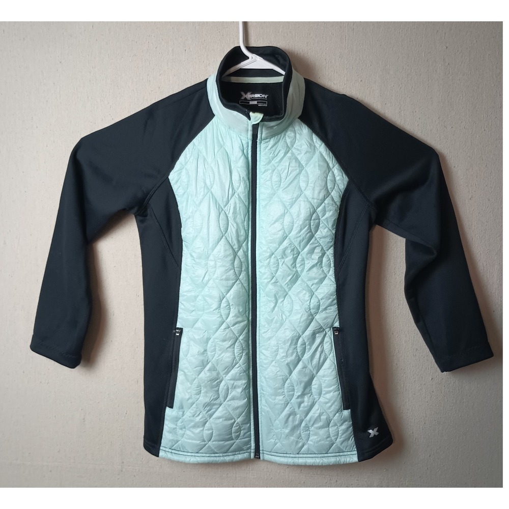 Xersion‎ Quilted Jacket Full Zip Athletic Lightweight Coat Mint Black Medium